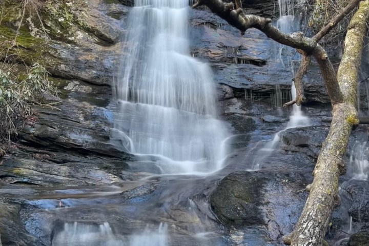 a waterfall in a forest